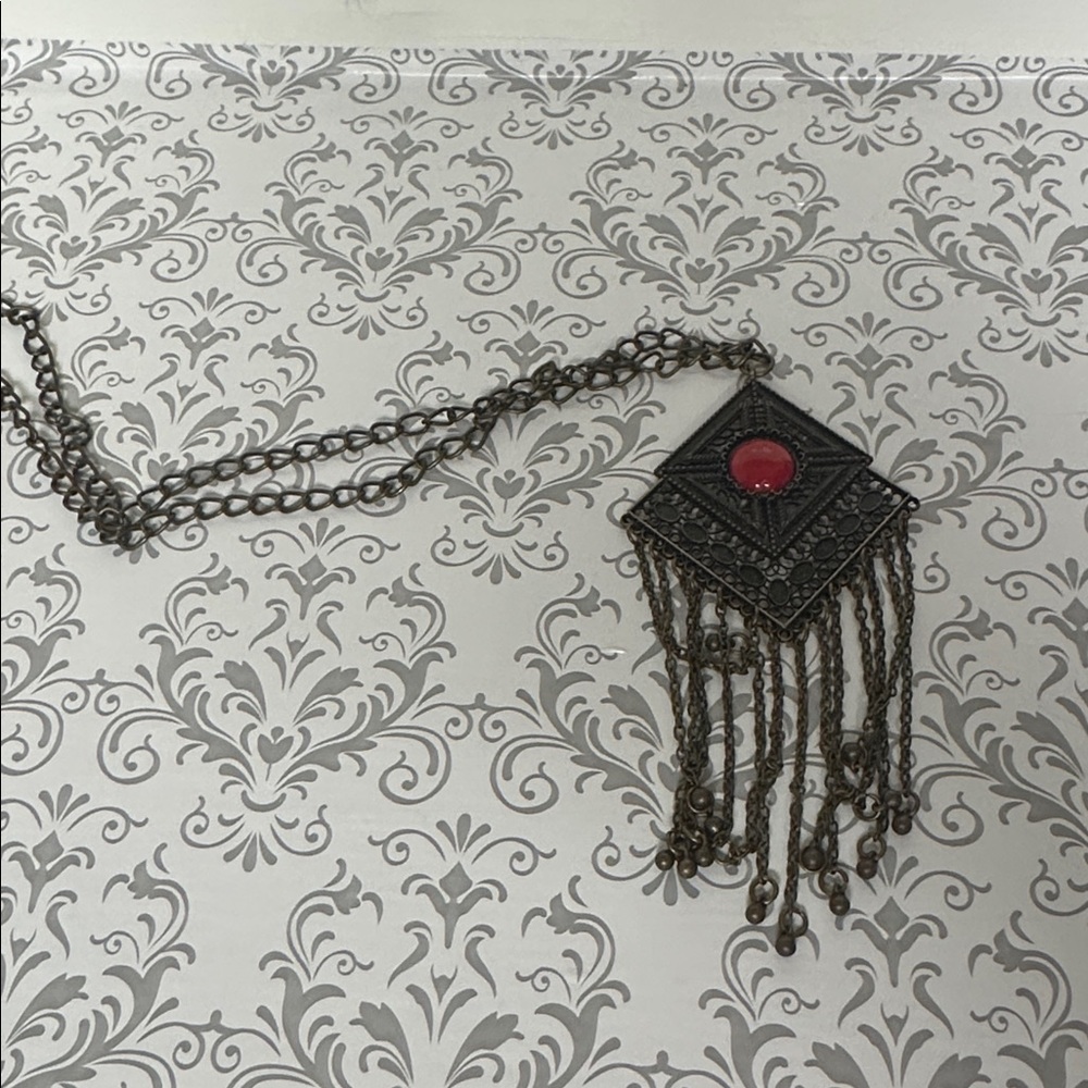 Bohemian Chain Necklace with Red Accent